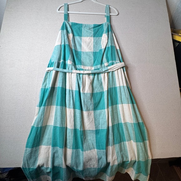 Ava & Viv Green Gingham Linen Cotton Midi Dress Plus Size 4X Smocked Back Easter - Picture 2 of 8
